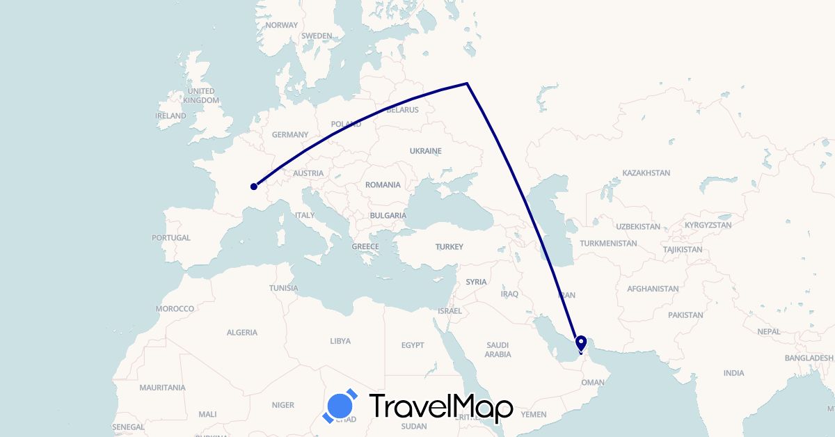 TravelMap itinerary: driving in United Arab Emirates, France, Russia (Asia, Europe)